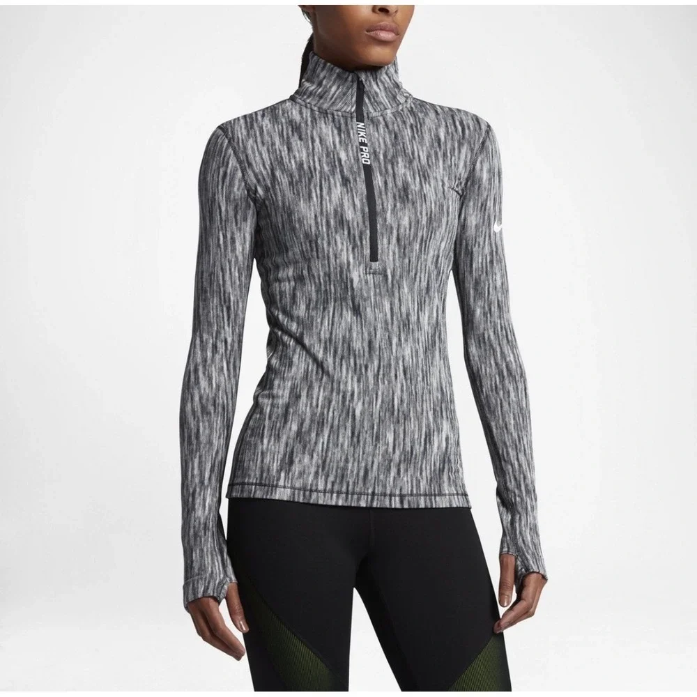 Nike‎ Pro Black/White Hyperwarm Quarter Zip, Small